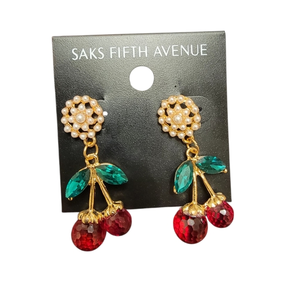 Elegant Cherry Drop Earrings with Pearl Accents - Picture 2 of 2